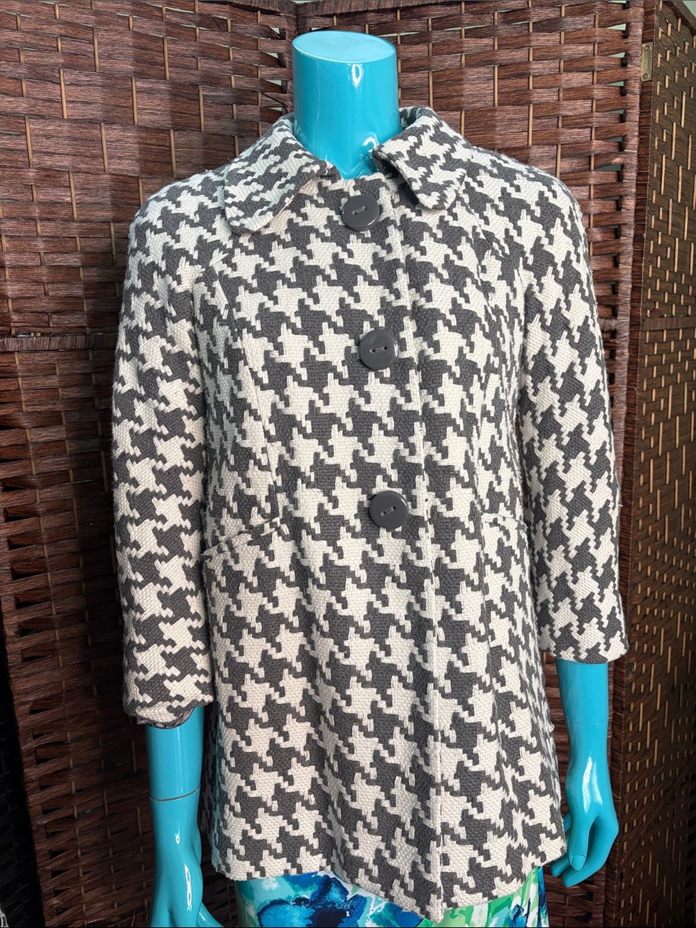 Vintage Houndstooth Mod Coat Big Buttons